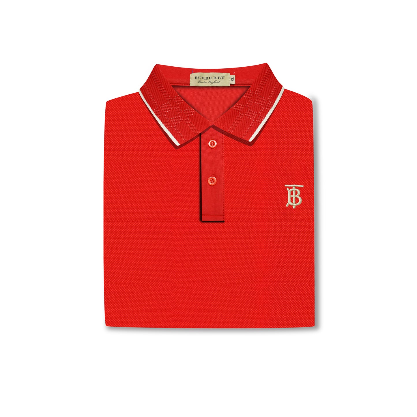 Red Polo – Golden TB Logo & White Collar Trim