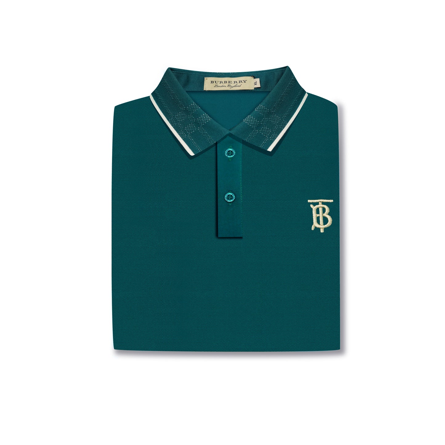 Green Polo – Golden TB Logo & Contrast Collar