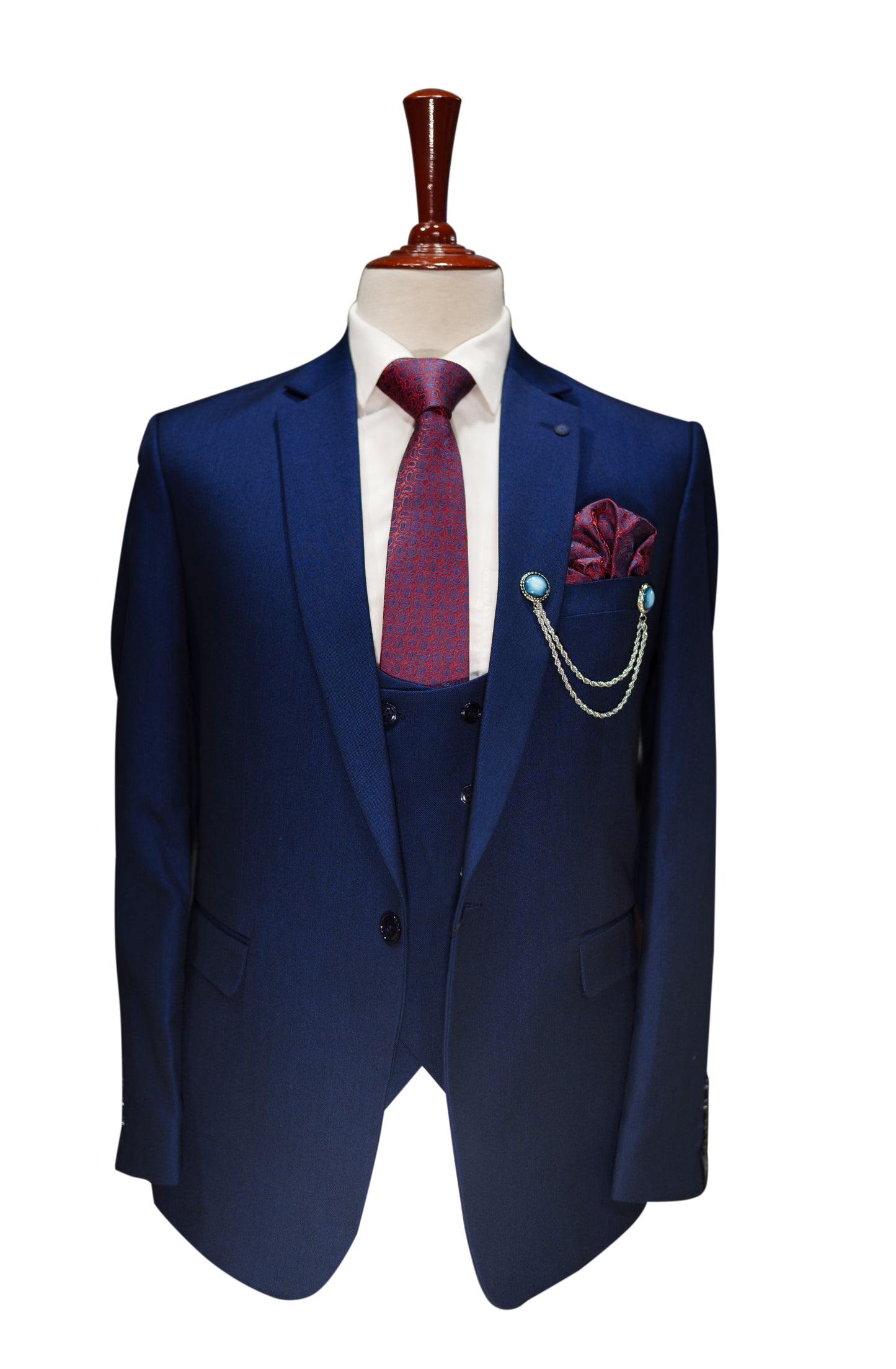 Men’s Double-Breasted Royal Blue Waistcoat with Red Tie – Formal Slim Fit Vest