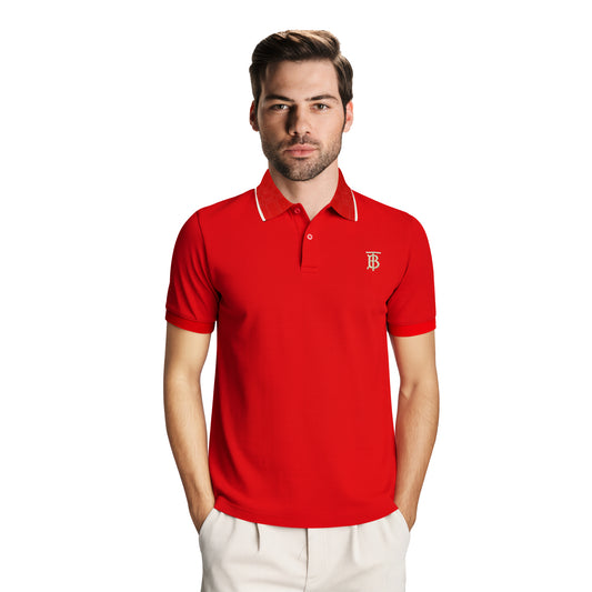 Red Polo – Golden TB Logo & White Collar Trim