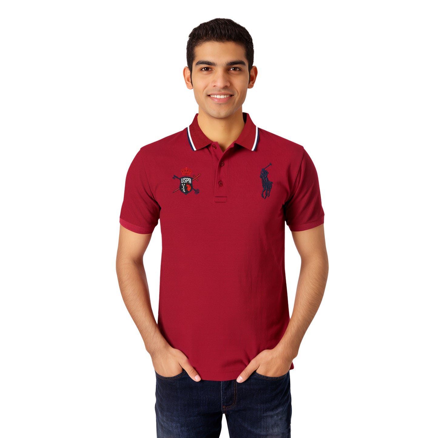 Maroon Polo Shirt – Navy Crest & Logo Edition