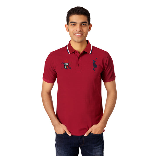 Maroon Polo Shirt – Navy Crest & Logo Edition