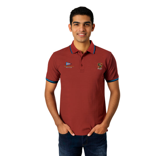 Rust Maroon Polo – Blue Trim & Crest Detailing