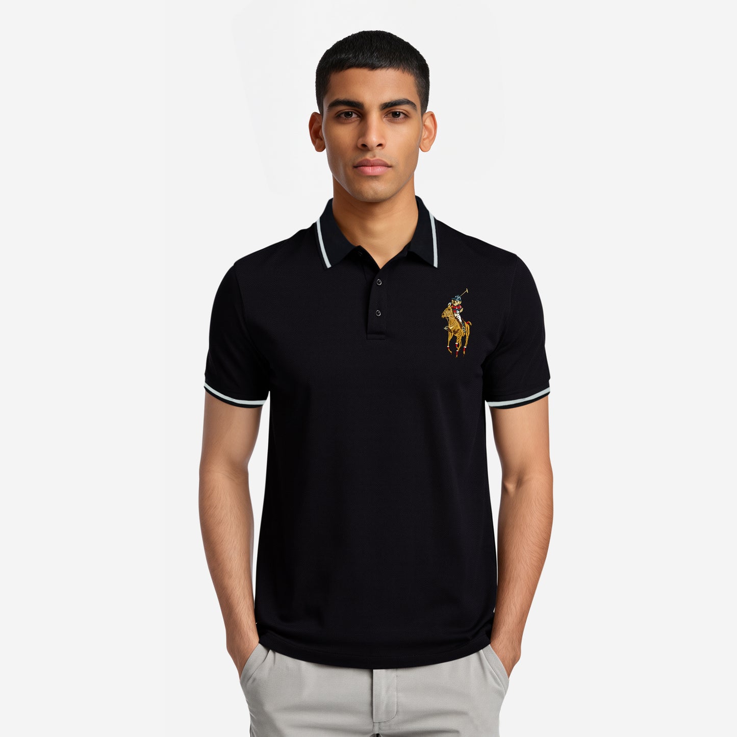 Men’s Black Polo – Classic Logo Design