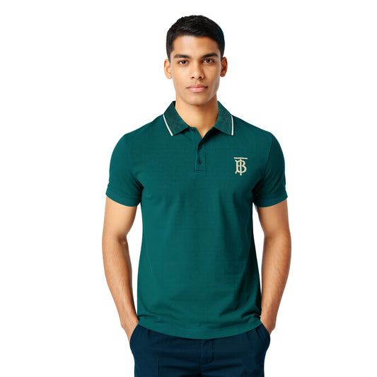Green Polo – Golden TB Logo & Contrast Collar