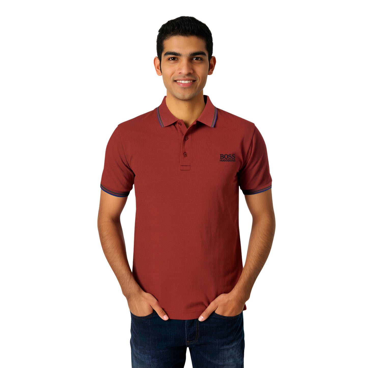 Hugo Boss Rust Polo – Black Logo & Contrast Detailing