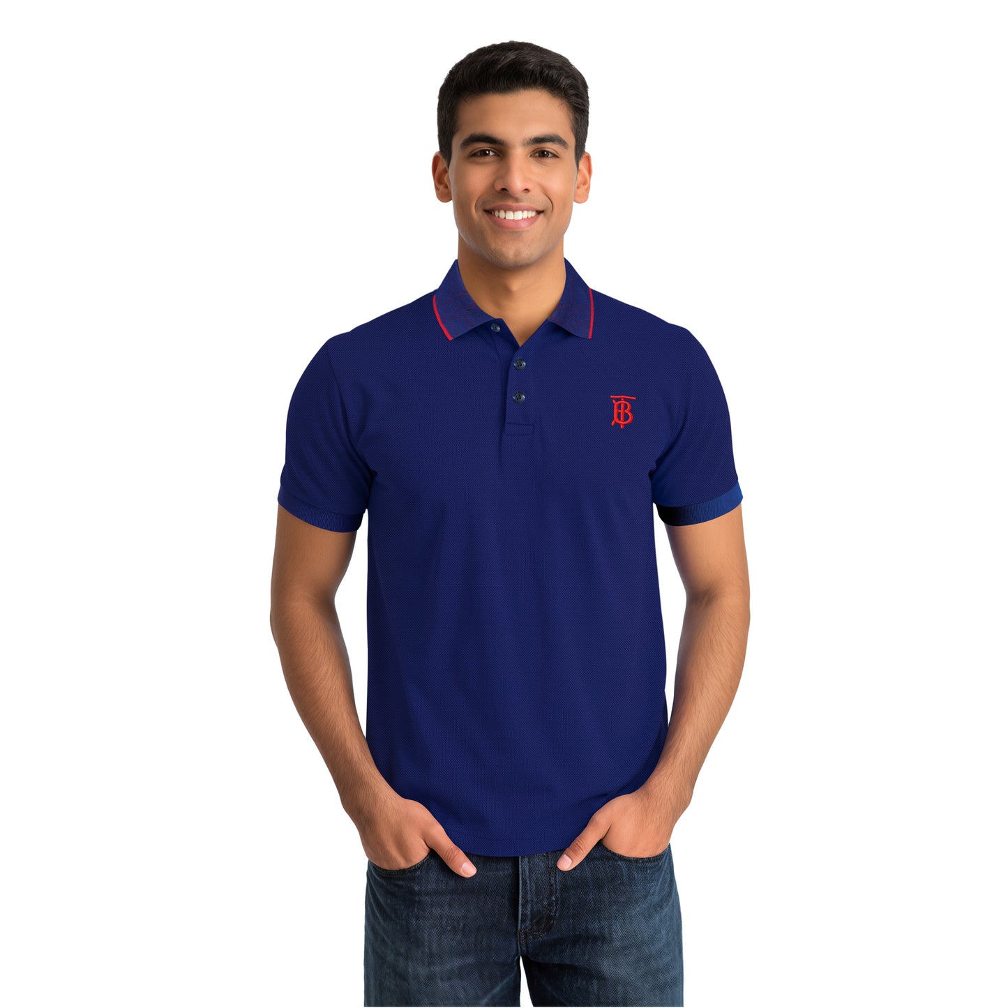 Royal Blue Polo – Red TB Logo Contrast