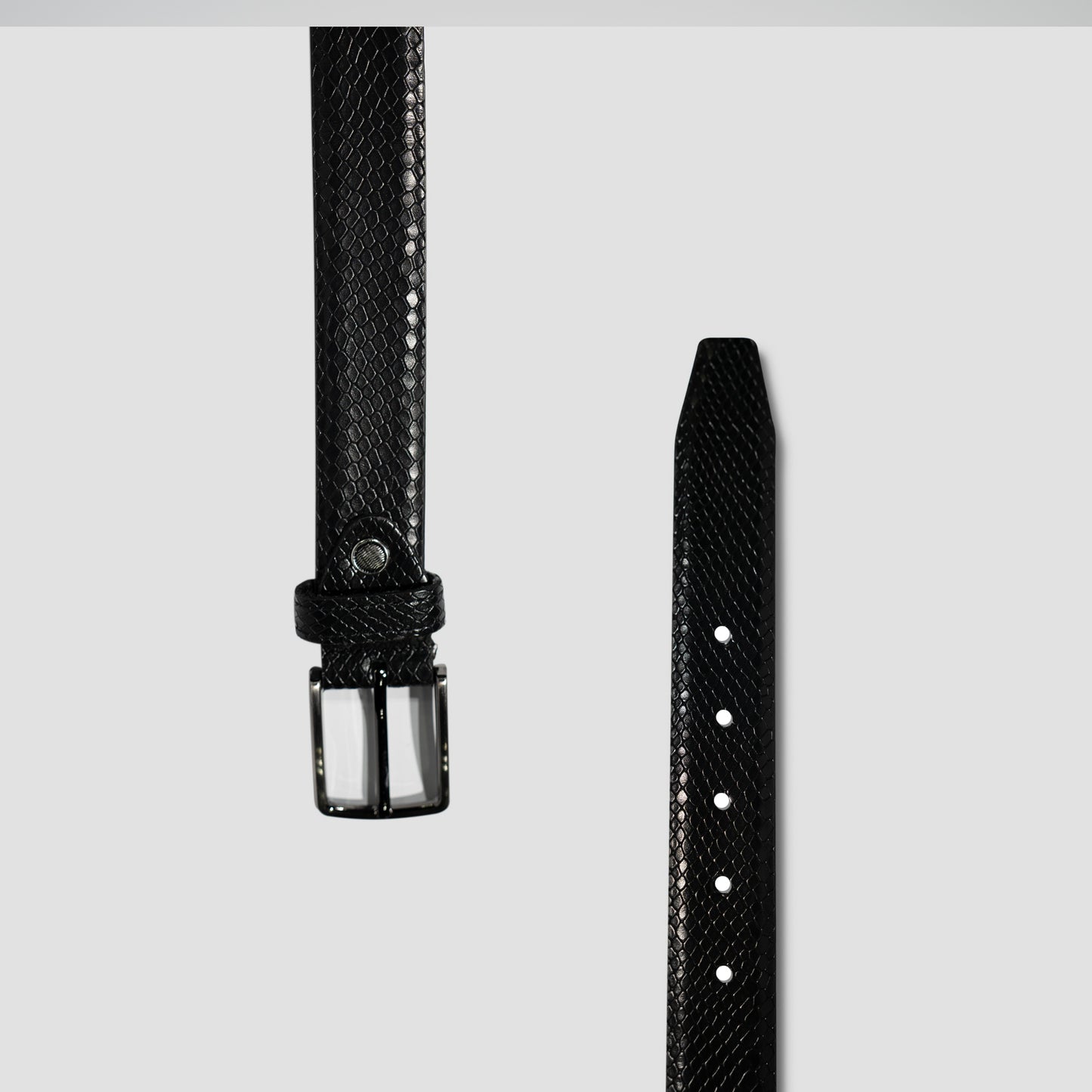 Black Genuine Leather Belt – Snake Skin Texture with Classic Buckle