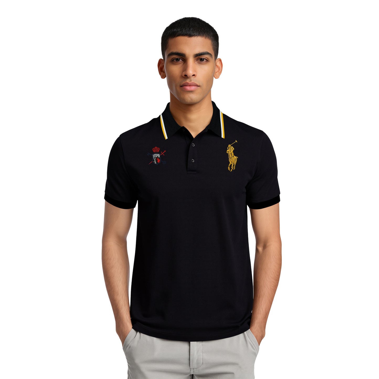 Men’s Black Polo – Yellow Contrast Logo Edition