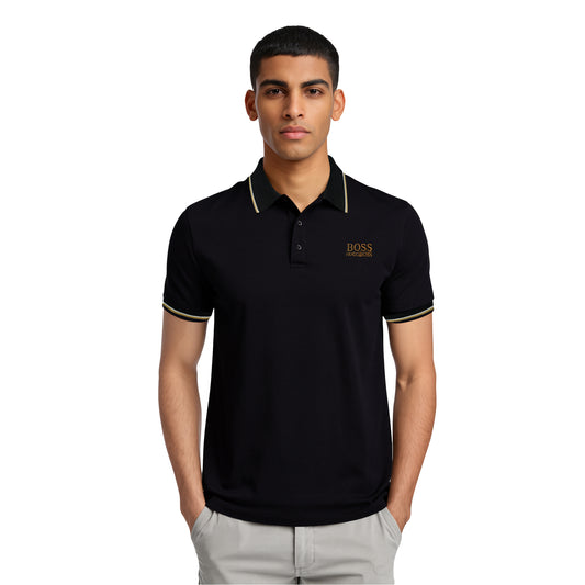 Hugo Boss Black Polo – Gold Logo & Contrast Trim