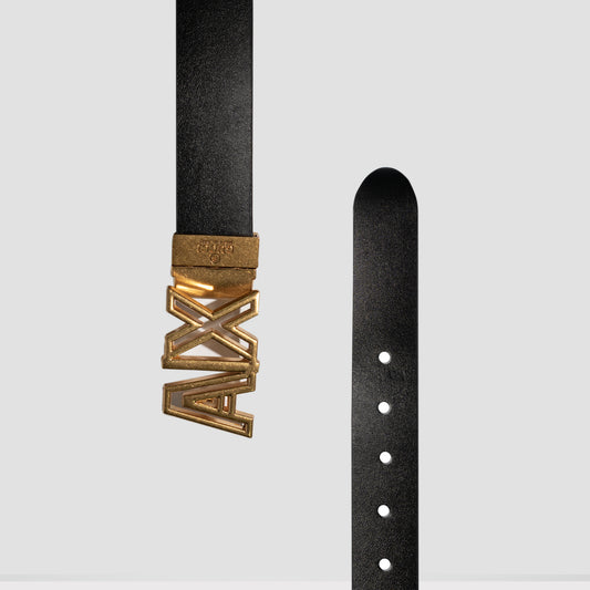 Black Genuine Leather Belt – AX Logo Golden Buckle