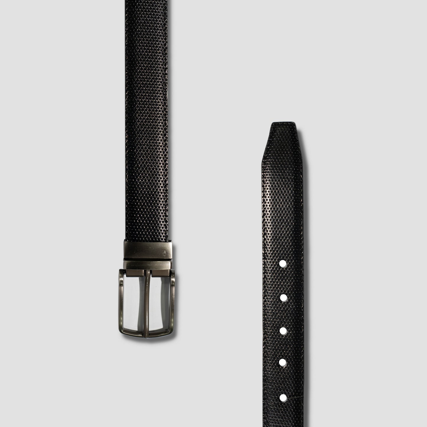 Black Genuine Leather Belt – Textured Finish with Classic Buckle