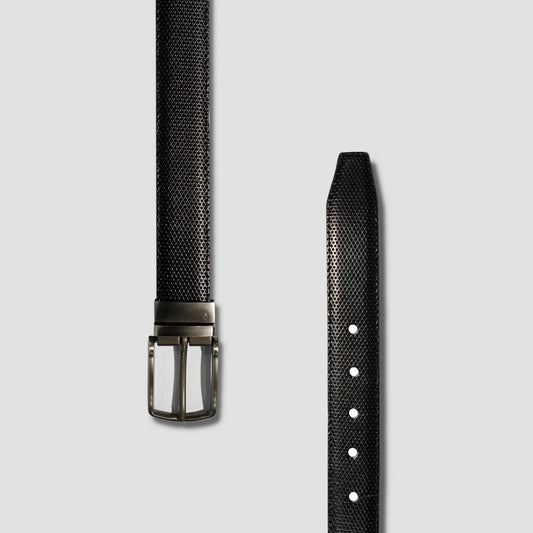 Black Genuine Leather Belt – Textured Finish with Classic Buckle