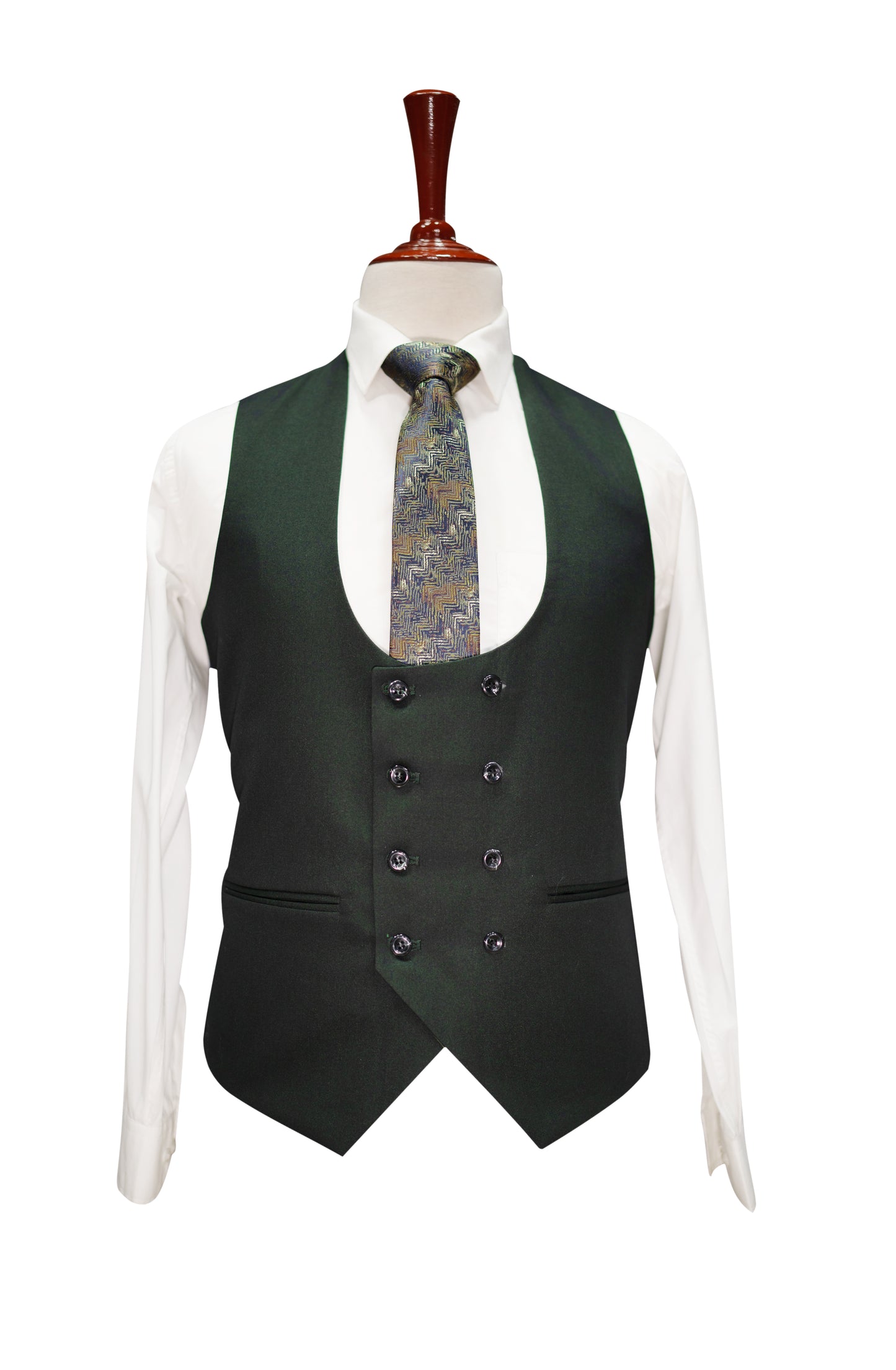Dark Green 3-Piece Men’s Suit with Waistcoat & Chain Brooch