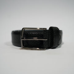 Black Genuine Leather Belt – Snake Skin Texture with Classic Buckle