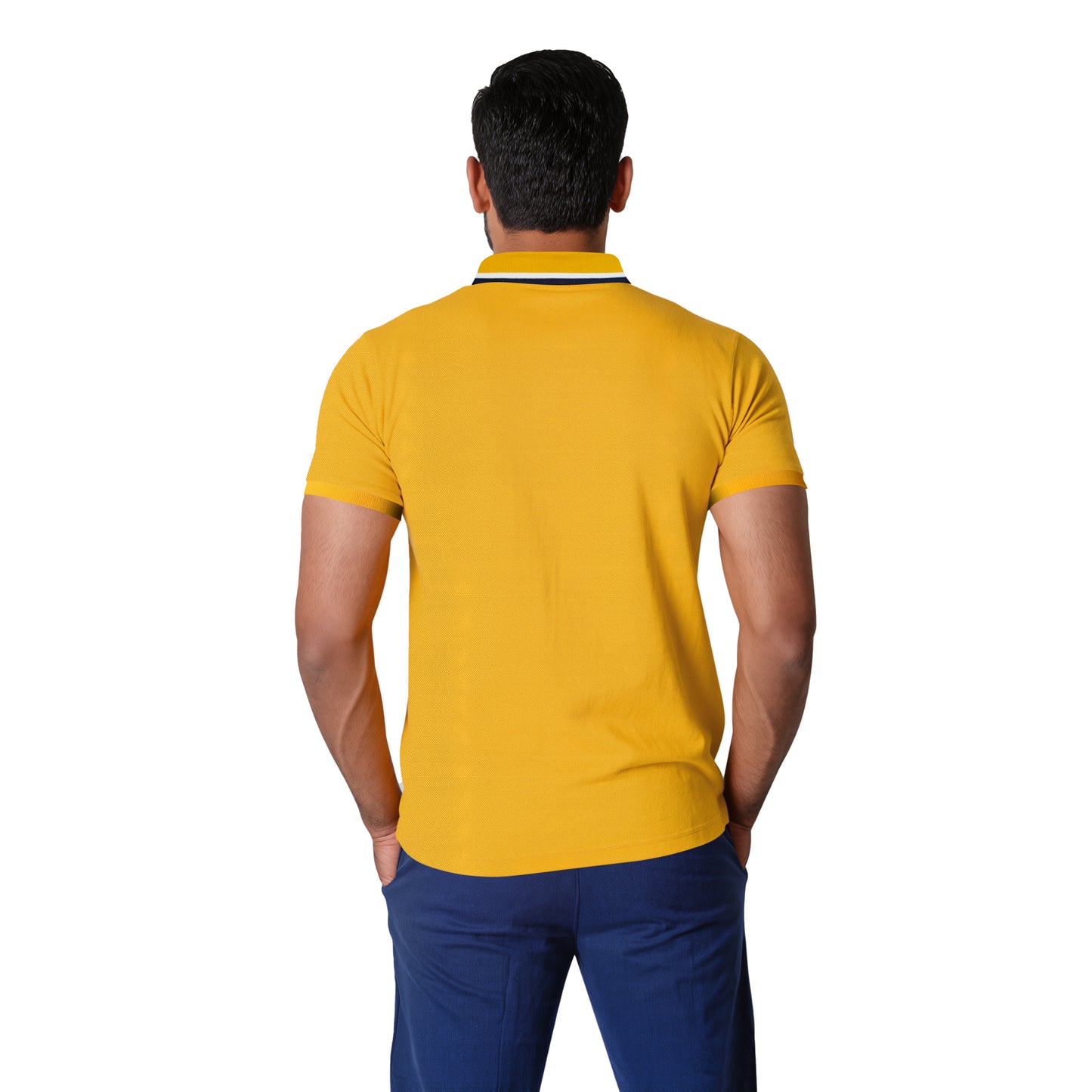 Yellow Polo Shirt – Navy Crest & Logo Contrast