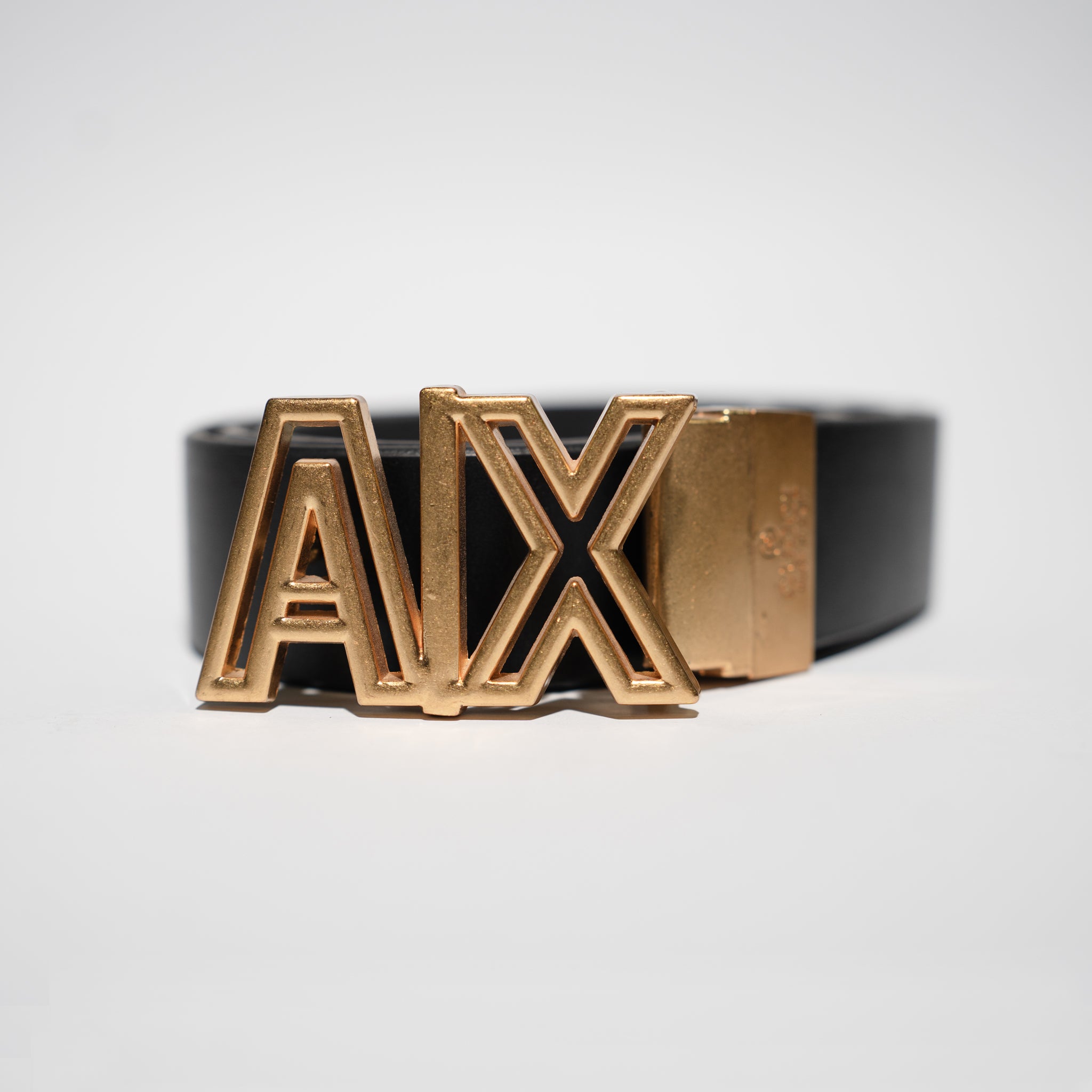 Black Genuine Leather Belt – AX Logo Golden Buckle