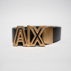 Black Genuine Leather Belt – AX Logo Golden Buckle