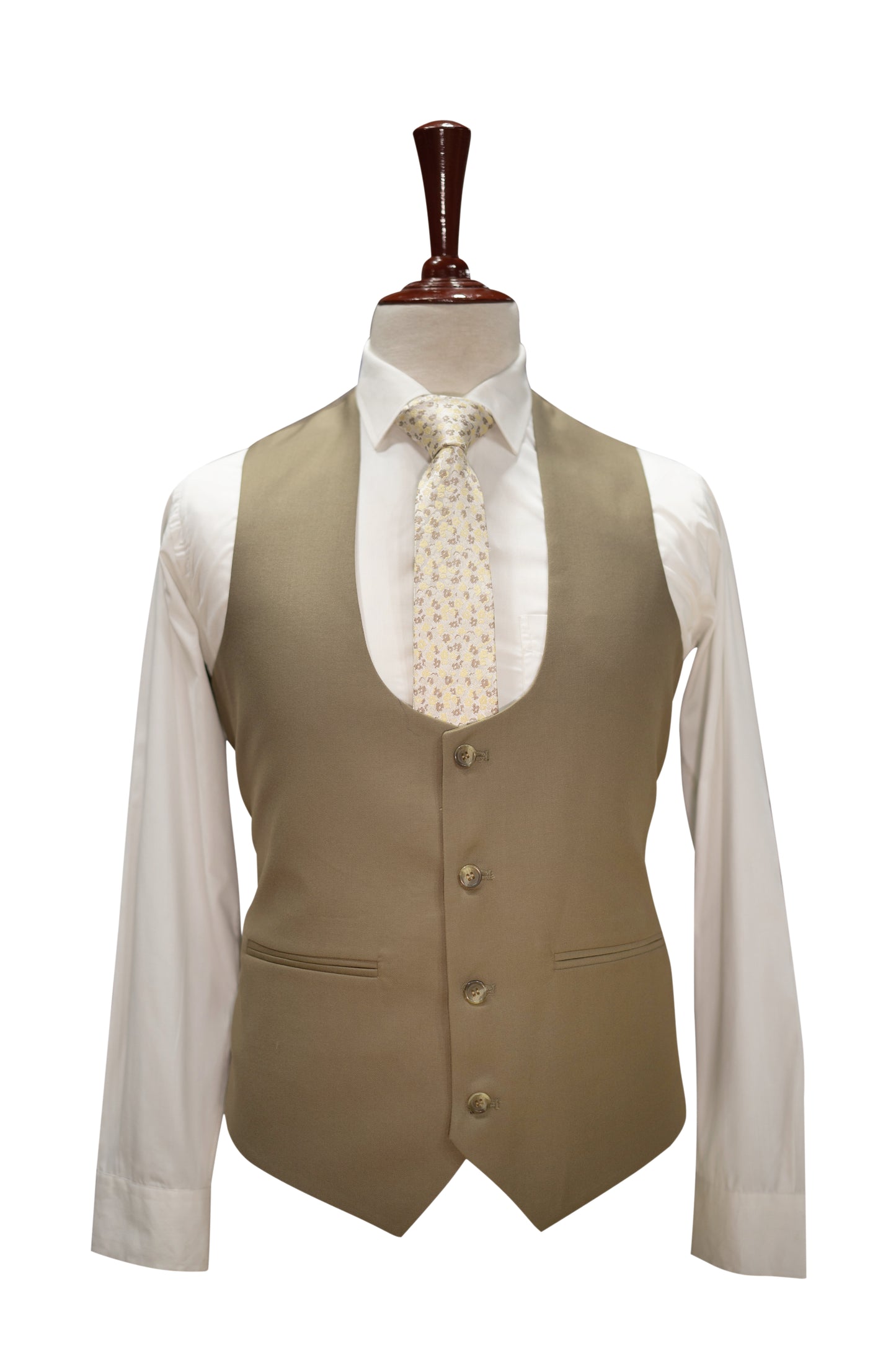 Beige 3-Piece Men’s Suit with Floral Tie & Pocket Square