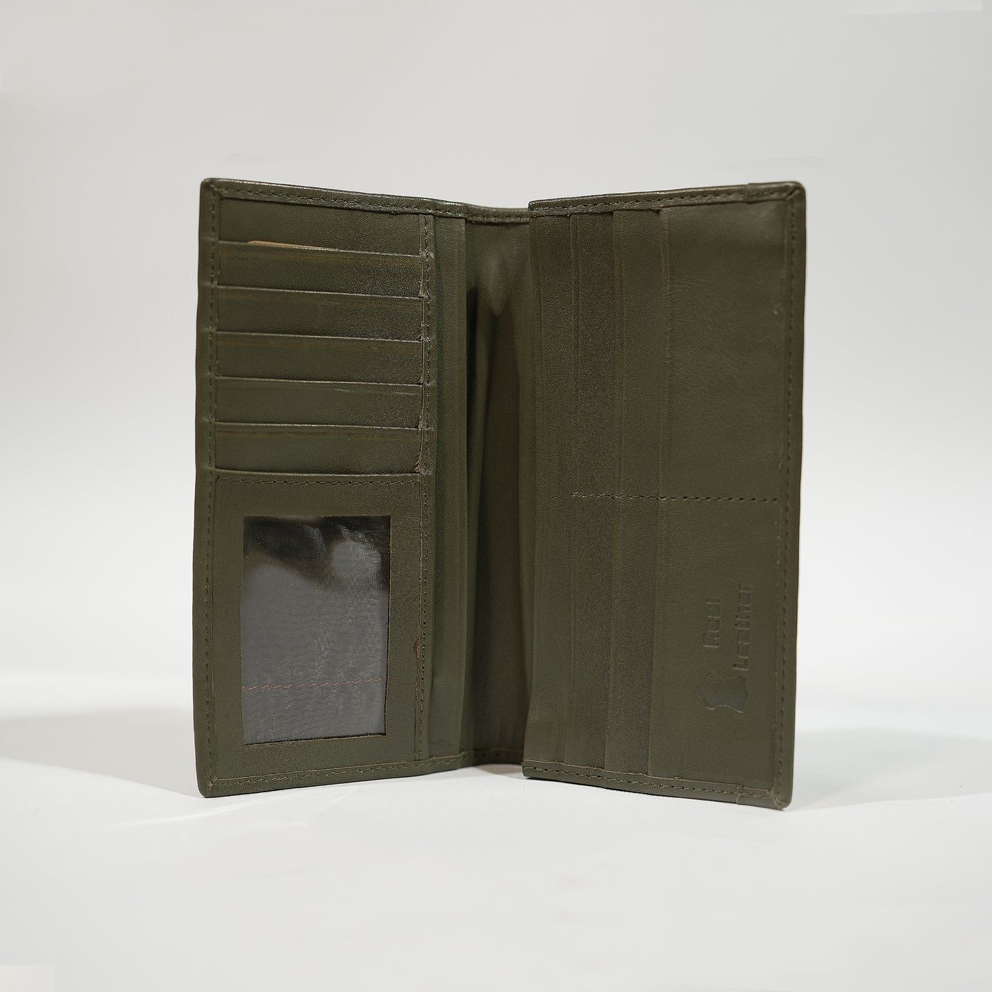 Olive Green Genuine Leather Long Wallet – Slim & Stylish Unisex Design