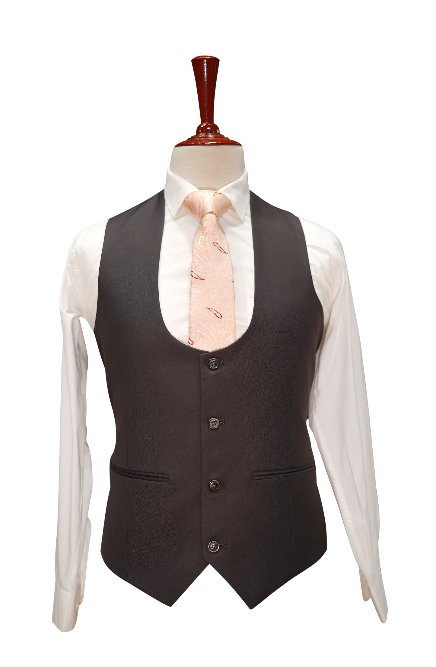 Men’s 3-Piece Classic Formal Suit – Dark Charcoal with Peach Tie & Pocket Square