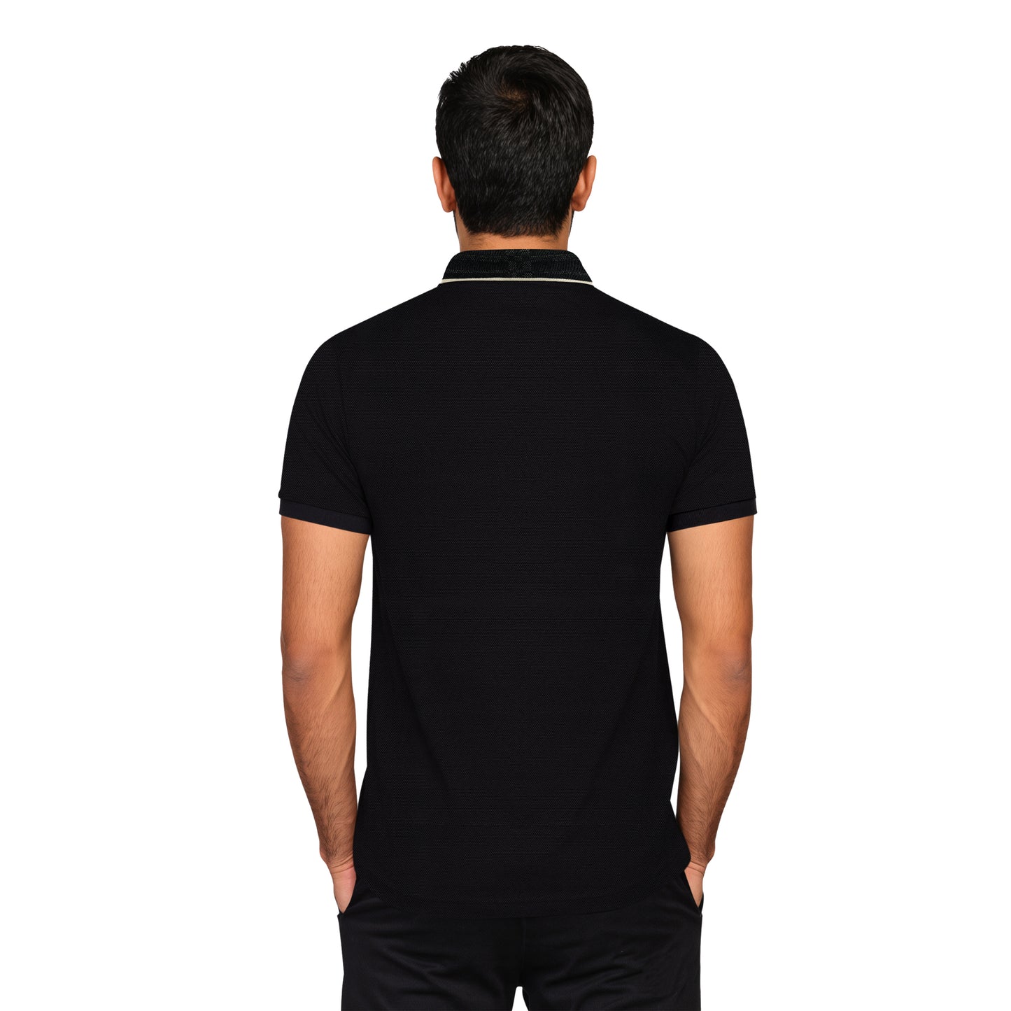 Black Polo – Golden TB Logo & Contrast Collar