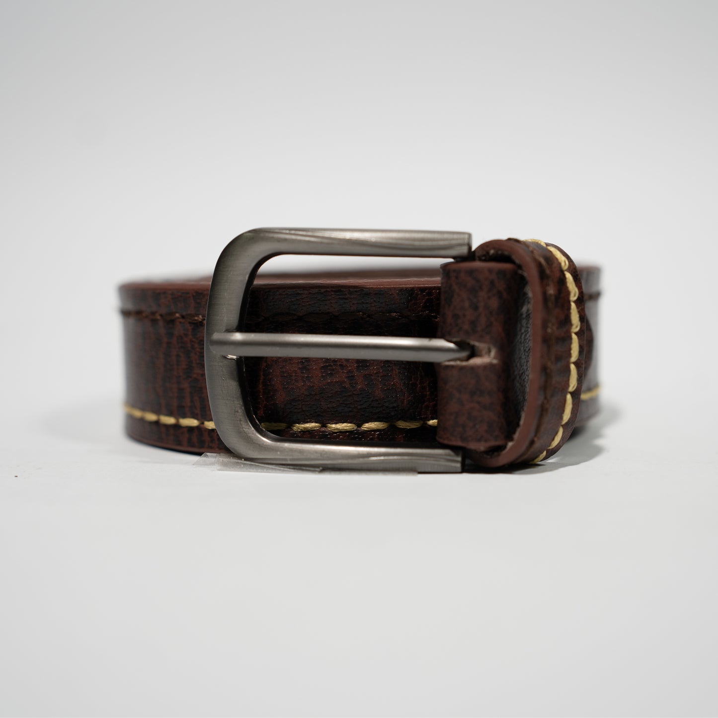 Dark Brown Genuine Leather Belt – Contrast Stitching with Classic Buckle