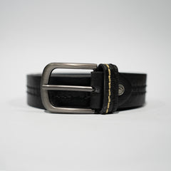 Black Genuine Leather Belt – Double Stitch Design with Classic Buckle