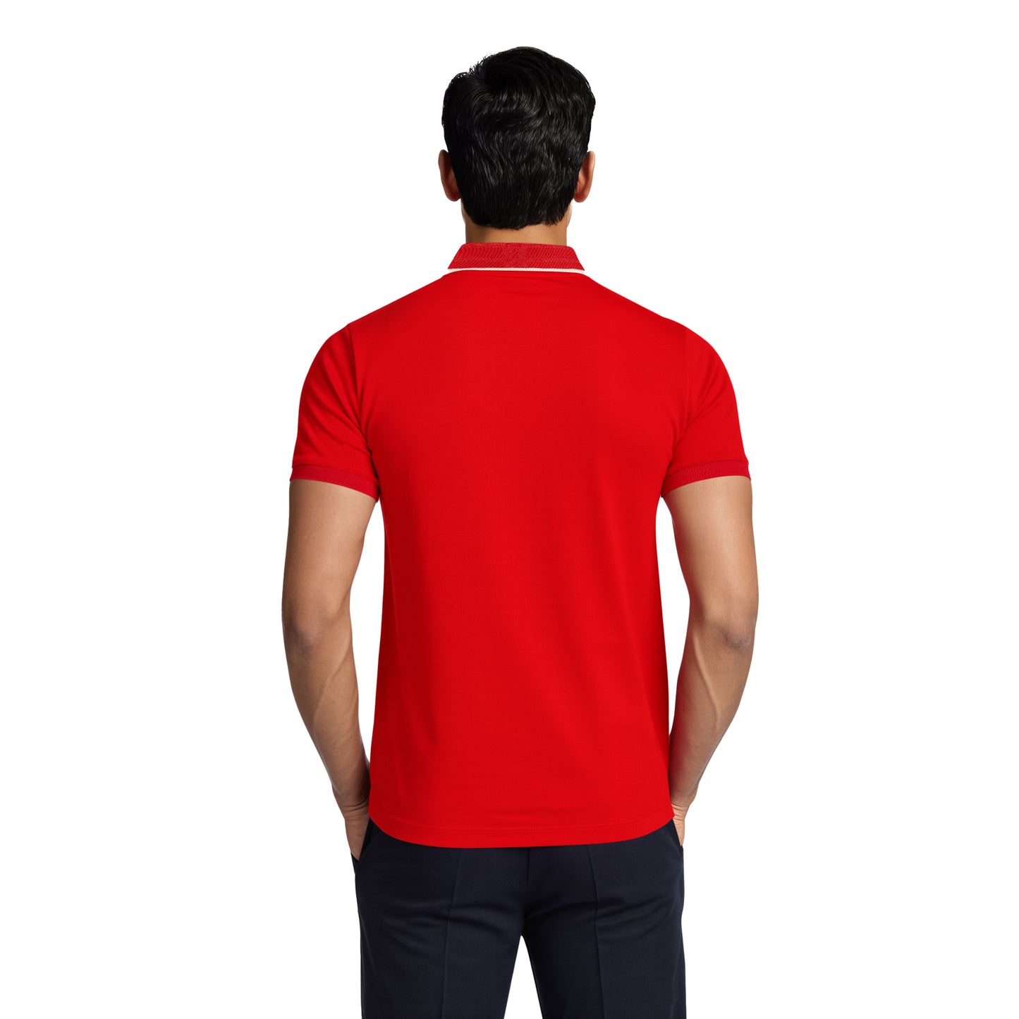 Red Polo – Golden TB Logo & White Collar Trim