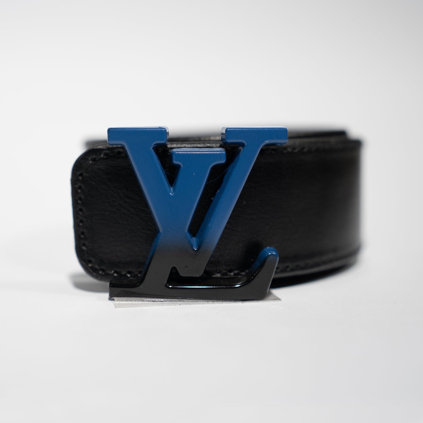 Black Genuine Leather Belt – Blue LV Logo Buckle
