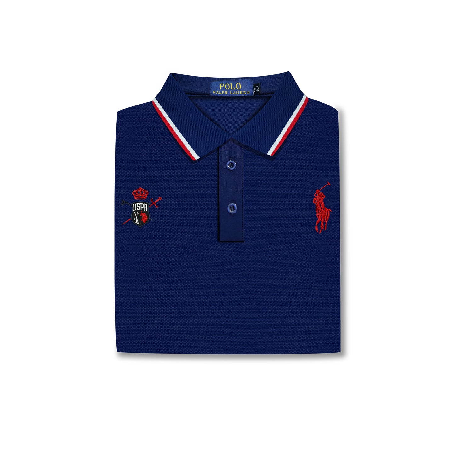 Navy Polo Shirt – Red Crest & Logo Design