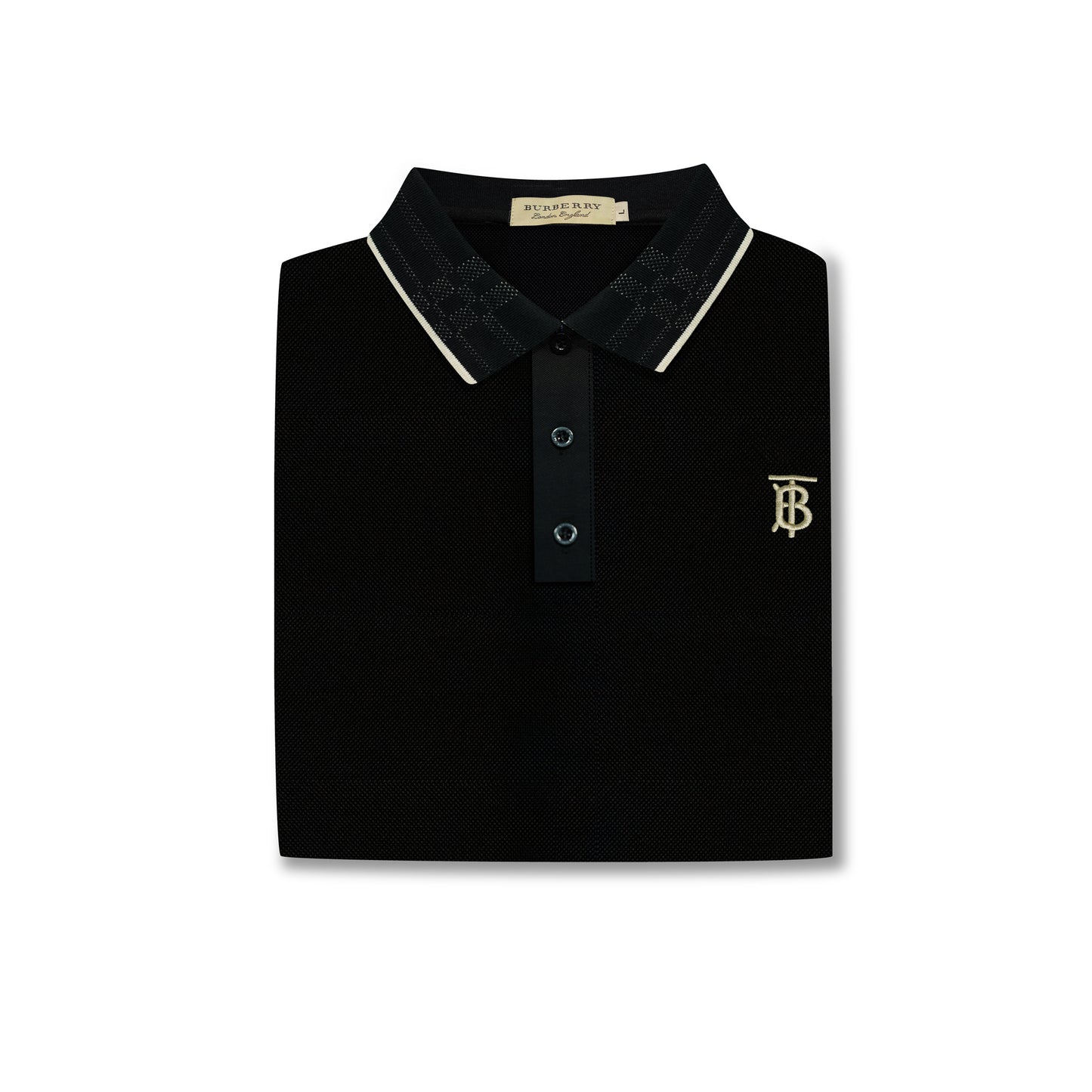 Black Polo – Golden TB Logo & Contrast Collar