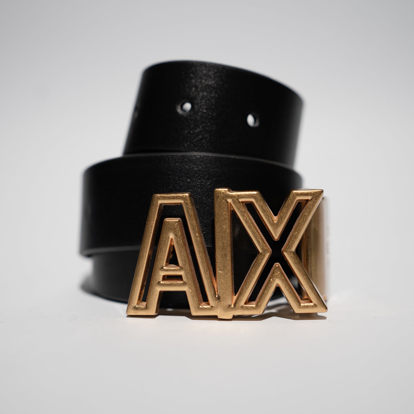 Black Genuine Leather Belt – AX Logo Golden Buckle