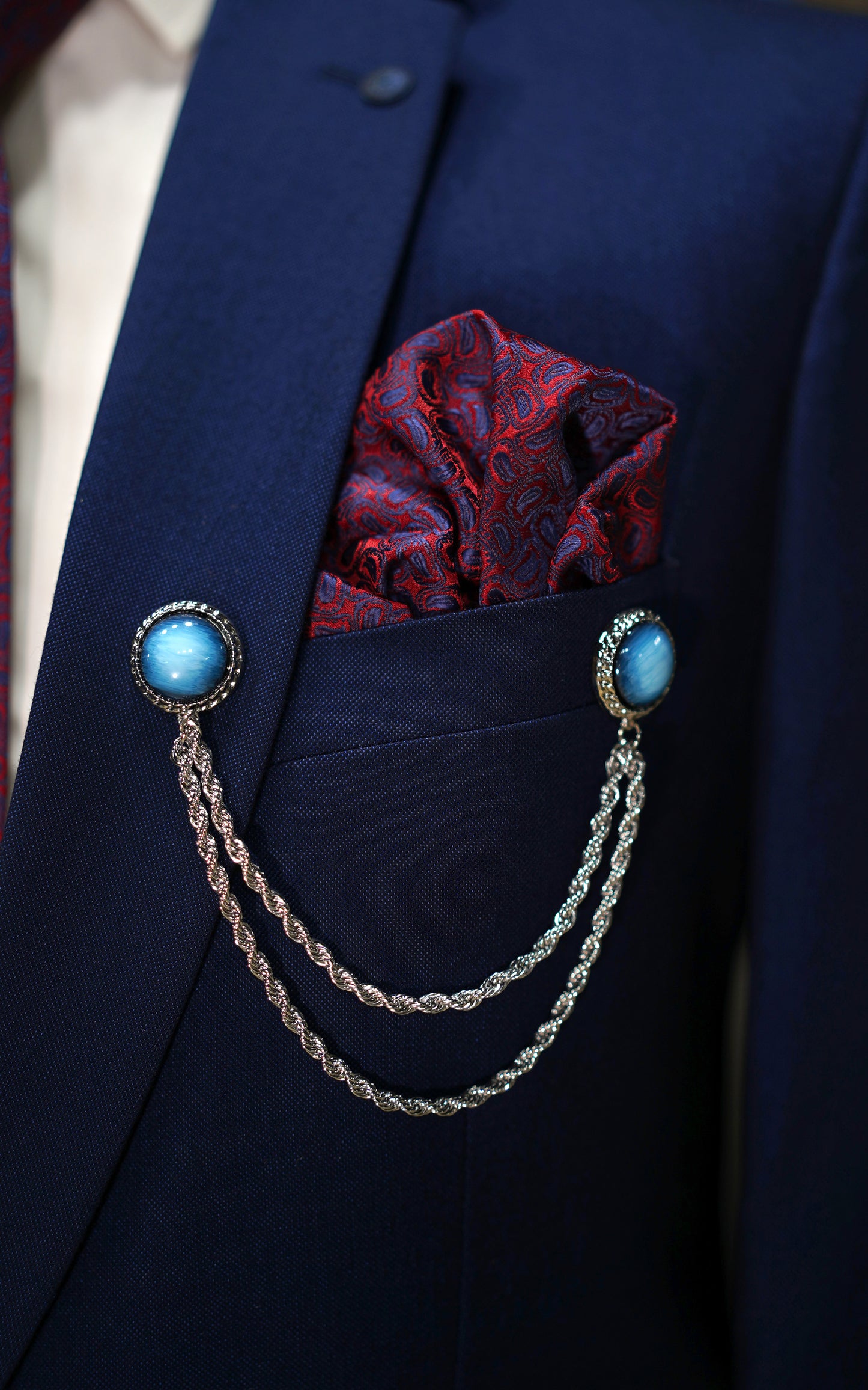 Men’s Double-Breasted Royal Blue Waistcoat with Red Tie – Formal Slim Fit Vest